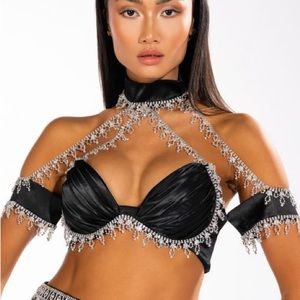 Drenched in diamonds black satin top